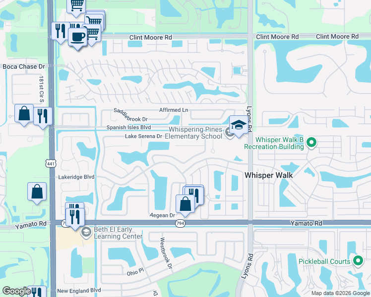 map of restaurants, bars, coffee shops, grocery stores, and more near 9311 Vedra Pointe Lane in Boca Raton