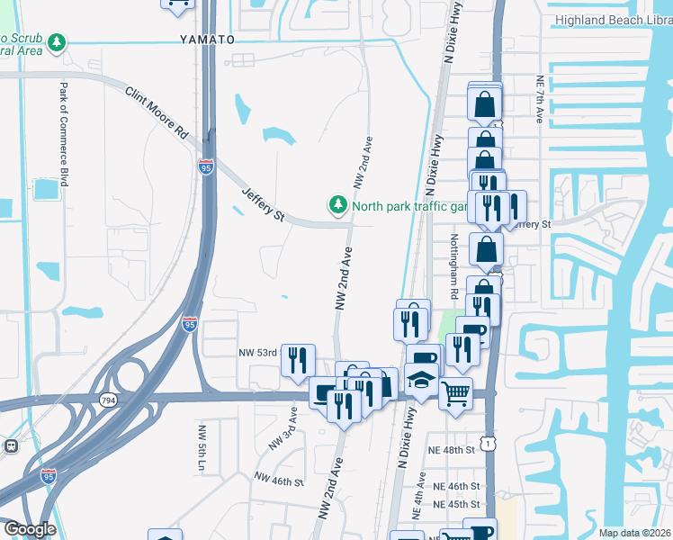 map of restaurants, bars, coffee shops, grocery stores, and more near 5601 Northwest 2nd Avenue in Boca Raton