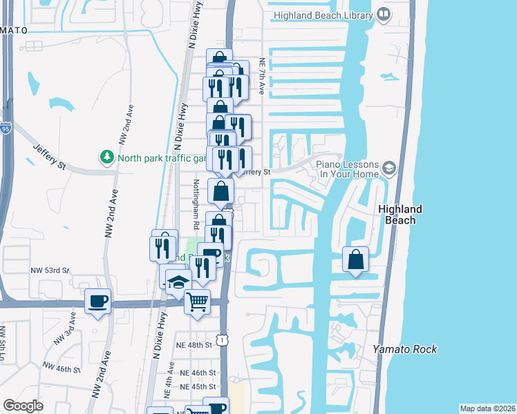 map of restaurants, bars, coffee shops, grocery stores, and more near 5660 Northeast Trieste Way in Boca Raton