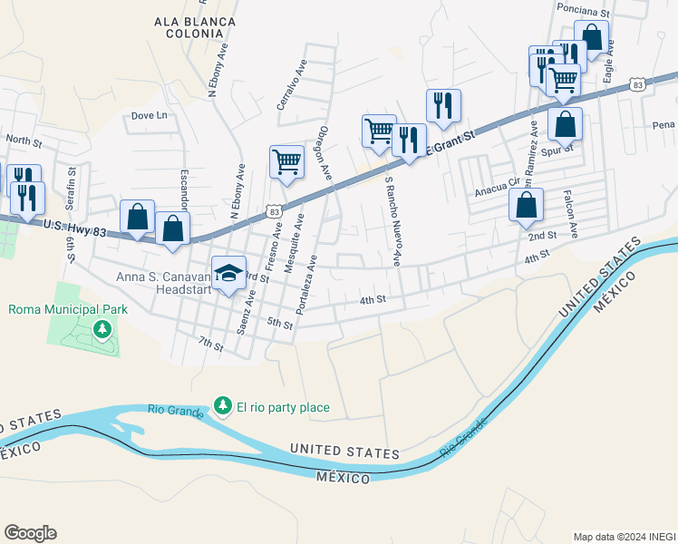 map of restaurants, bars, coffee shops, grocery stores, and more near 1712 2nd Street in Roma