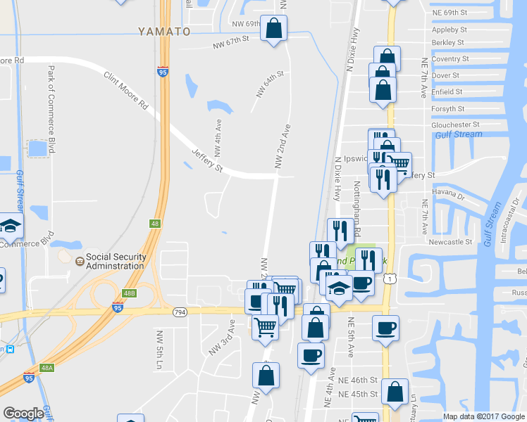 map of restaurants, bars, coffee shops, grocery stores, and more near 5701 Northwest 2nd Avenue in Boca Raton