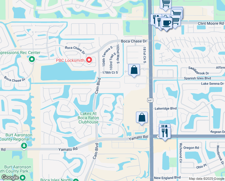 map of restaurants, bars, coffee shops, grocery stores, and more near 10348 186th Court South in Boca Raton