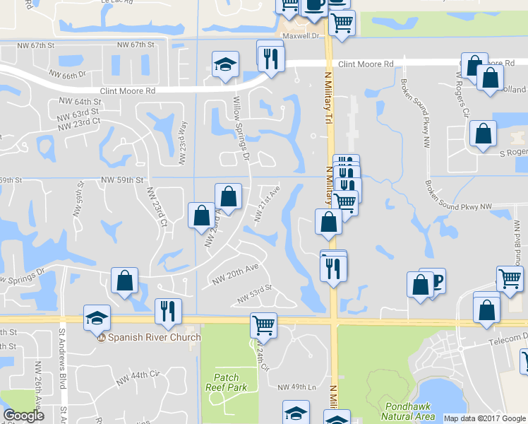 map of restaurants, bars, coffee shops, grocery stores, and more near 5798 Northwest 21st Avenue in Boca Raton