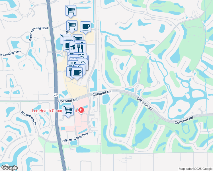 map of restaurants, bars, coffee shops, grocery stores, and more near 23166 Rosedale Drive in Bonita Springs