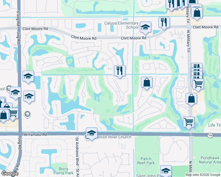 map of restaurants, bars, coffee shops, grocery stores, and more near 5723 Northwest 24th Terrace in Boca Raton