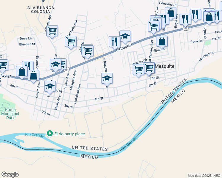 map of restaurants, bars, coffee shops, grocery stores, and more near 1954 2nd Street in Roma
