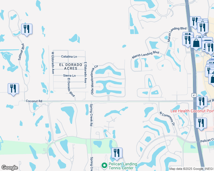 map of restaurants, bars, coffee shops, grocery stores, and more near 4122 Dahoon Holly Court in Bonita Springs