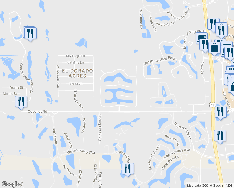 map of restaurants, bars, coffee shops, grocery stores, and more near 4122 Dahoon Holly Court in Bonita Springs