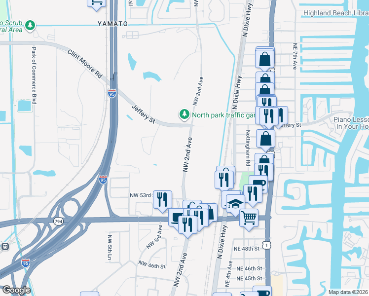 map of restaurants, bars, coffee shops, grocery stores, and more near 5701 Northwest 2nd Avenue in Boca Raton