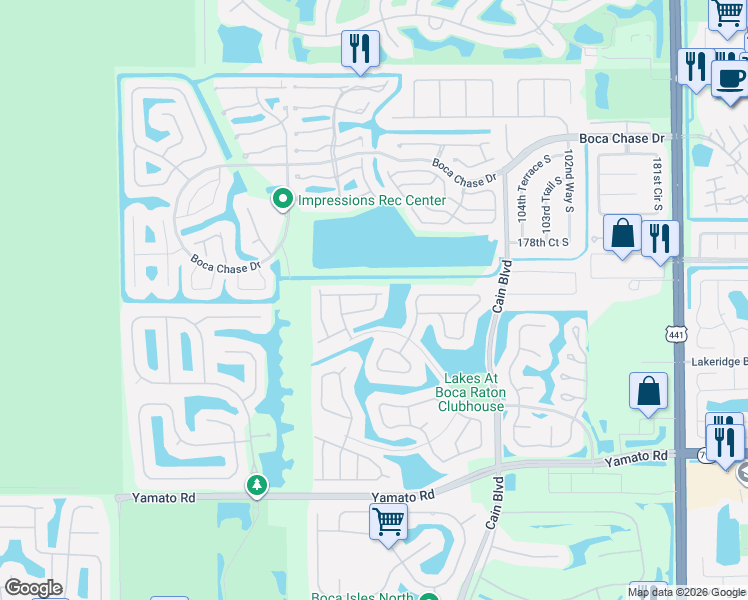 map of restaurants, bars, coffee shops, grocery stores, and more near 10883 Tamoron Lane in Boca Raton