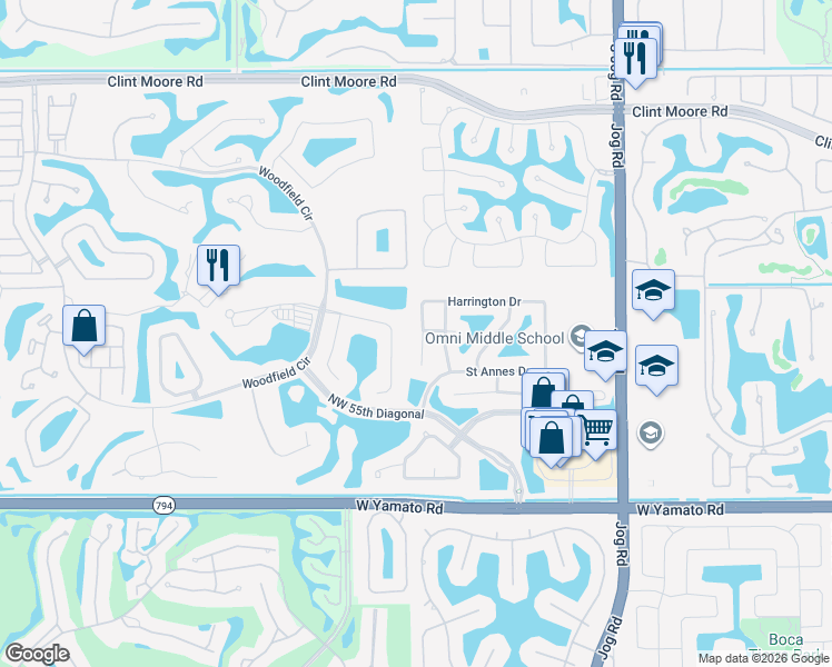 map of restaurants, bars, coffee shops, grocery stores, and more near 5799 Hamilton Way in Boca Raton