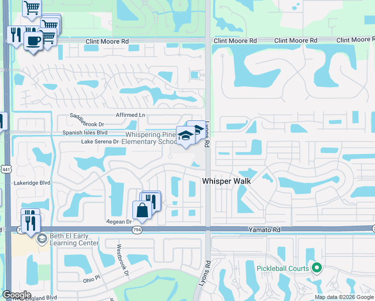 map of restaurants, bars, coffee shops, grocery stores, and more near Astaire Avenue in Boca Raton