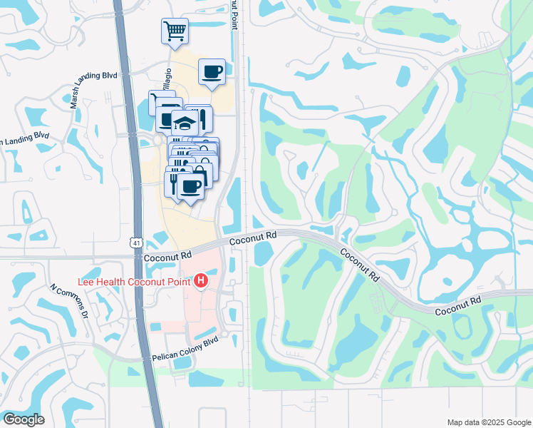 map of restaurants, bars, coffee shops, grocery stores, and more near 23166 Rosedale Drive in Bonita Springs