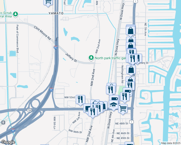 map of restaurants, bars, coffee shops, grocery stores, and more near 5701 Northwest 2nd Avenue in Boca Raton