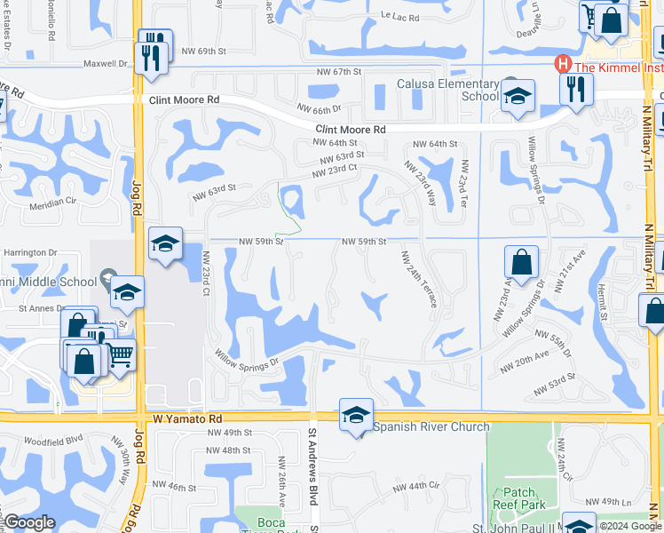 map of restaurants, bars, coffee shops, grocery stores, and more near 2491 Northwest 59th Street in Boca Raton