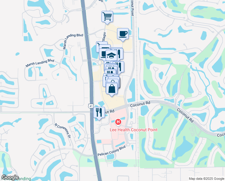map of restaurants, bars, coffee shops, grocery stores, and more near 23191 Fashion Drive in Estero