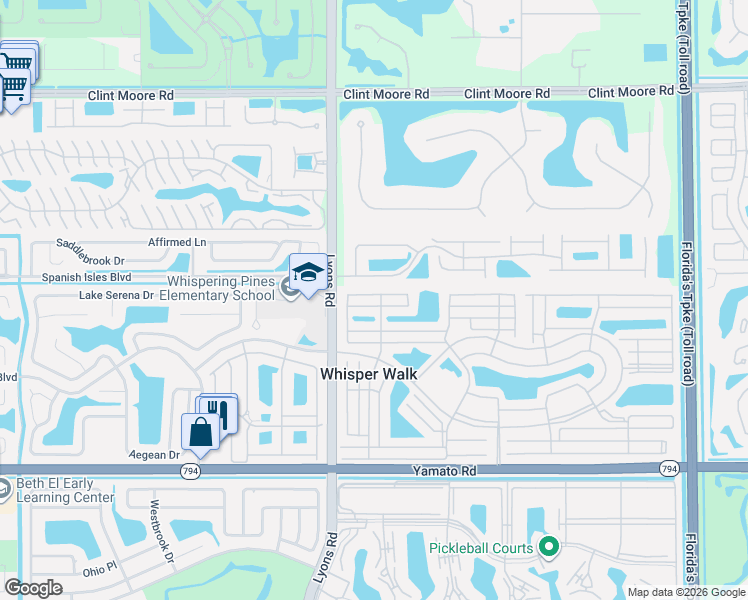 map of restaurants, bars, coffee shops, grocery stores, and more near 8938 Sunnywood Place in Boca Raton