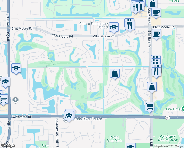 map of restaurants, bars, coffee shops, grocery stores, and more near 5896 Northwest 23rd Way in Boca Raton