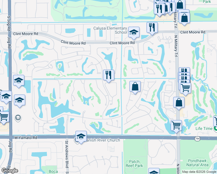 map of restaurants, bars, coffee shops, grocery stores, and more near 2379 Northwest 59th Street in Boca Raton