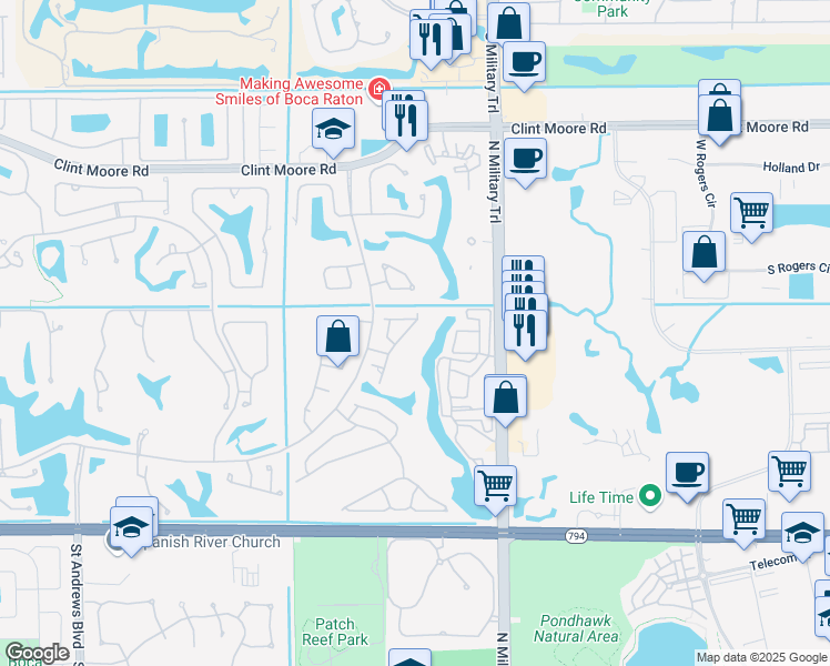 map of restaurants, bars, coffee shops, grocery stores, and more near 2159 Northwest 59th Street in Boca Raton