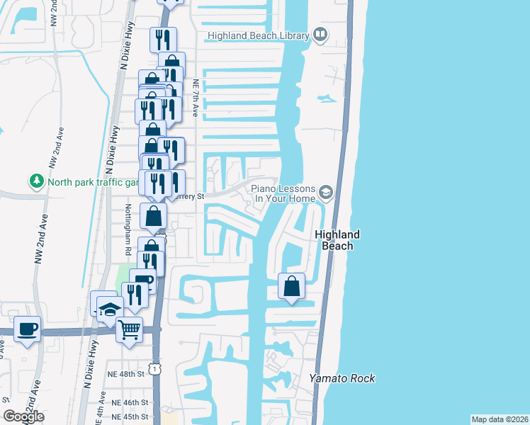map of restaurants, bars, coffee shops, grocery stores, and more near 1034 Jeffery Street in Boca Raton