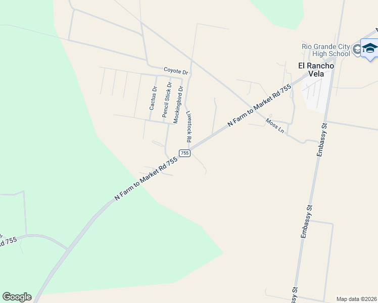 map of restaurants, bars, coffee shops, grocery stores, and more near 3952 North Farm to Market Road 755 in Rio Grande City