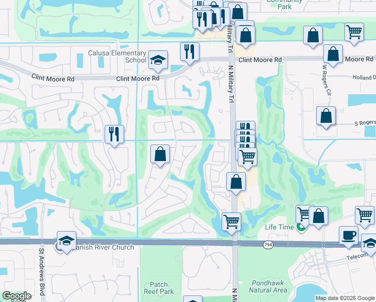 map of restaurants, bars, coffee shops, grocery stores, and more near 2159 Northwest 59th Street in Boca Raton