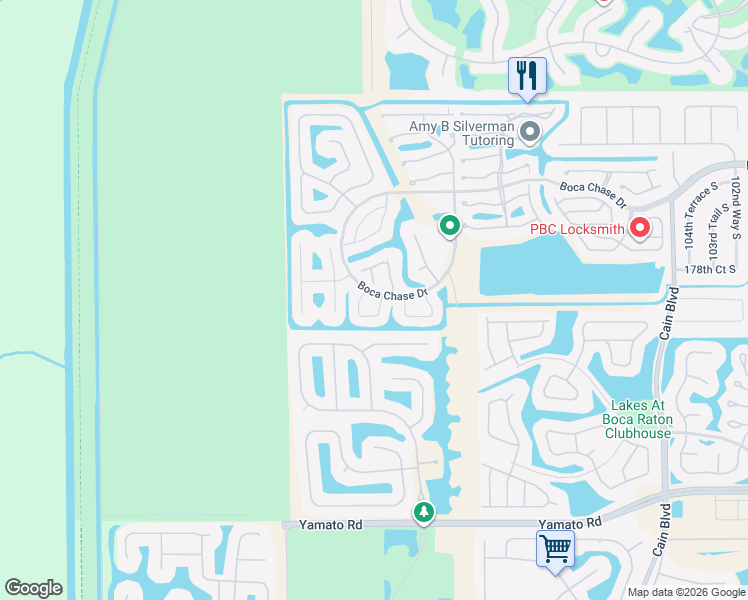 map of restaurants, bars, coffee shops, grocery stores, and more near 11300 Jasmine Hill Circle in Boca Raton