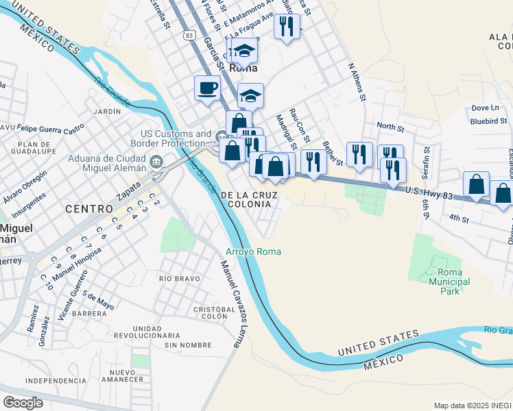 map of restaurants, bars, coffee shops, grocery stores, and more near Alley in Roma