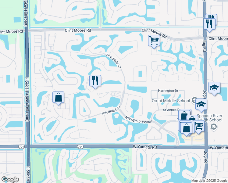 map of restaurants, bars, coffee shops, grocery stores, and more near 3650 Club Place in Boca Raton