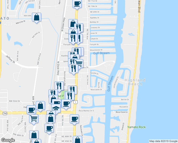 map of restaurants, bars, coffee shops, grocery stores, and more near 690 Jeffery Street in Boca Raton