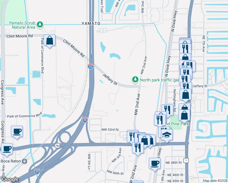 map of restaurants, bars, coffee shops, grocery stores, and more near 5741 Northwest 3rd Terrace in Boca Raton