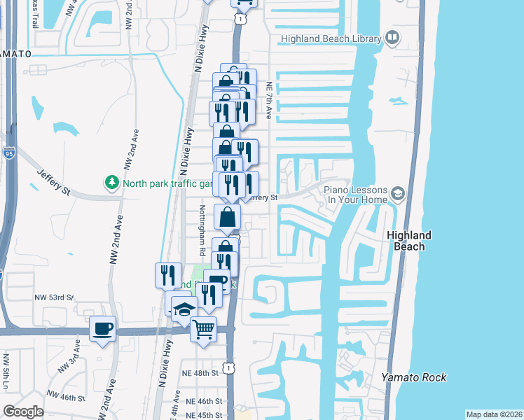 map of restaurants, bars, coffee shops, grocery stores, and more near 690 Jeffery Street in Boca Raton