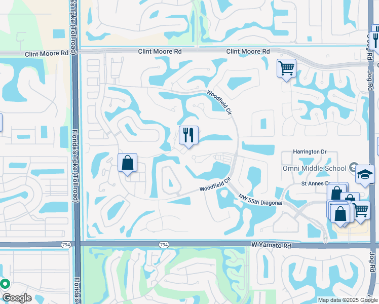 map of restaurants, bars, coffee shops, grocery stores, and more near 3650 Club Place in Boca Raton