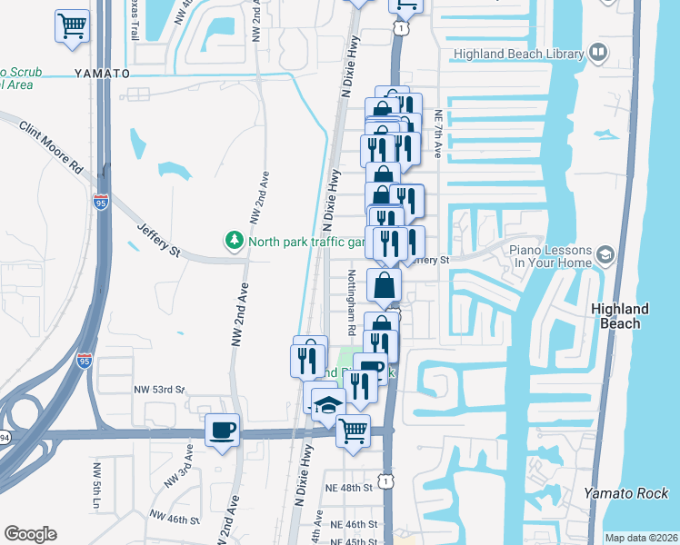 map of restaurants, bars, coffee shops, grocery stores, and more near 151 Kingsbridge Street in Boca Raton