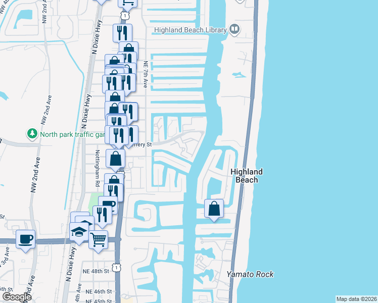 map of restaurants, bars, coffee shops, grocery stores, and more near 1034 Jeffery Street in Boca Raton