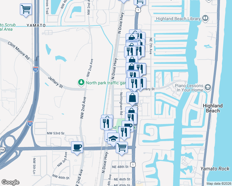 map of restaurants, bars, coffee shops, grocery stores, and more near 151 Kingsbridge Street in Boca Raton