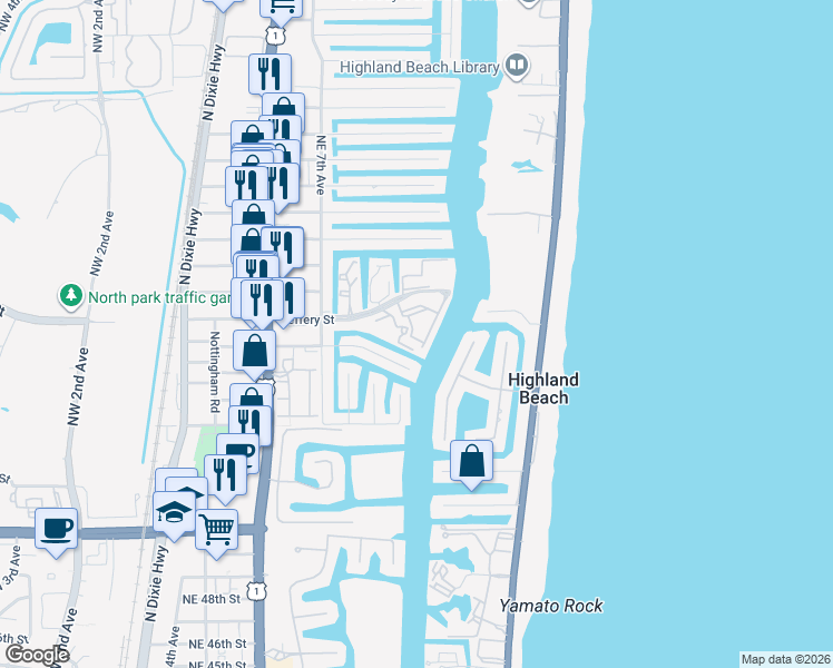 map of restaurants, bars, coffee shops, grocery stores, and more near 1034 Jeffery Street in Boca Raton