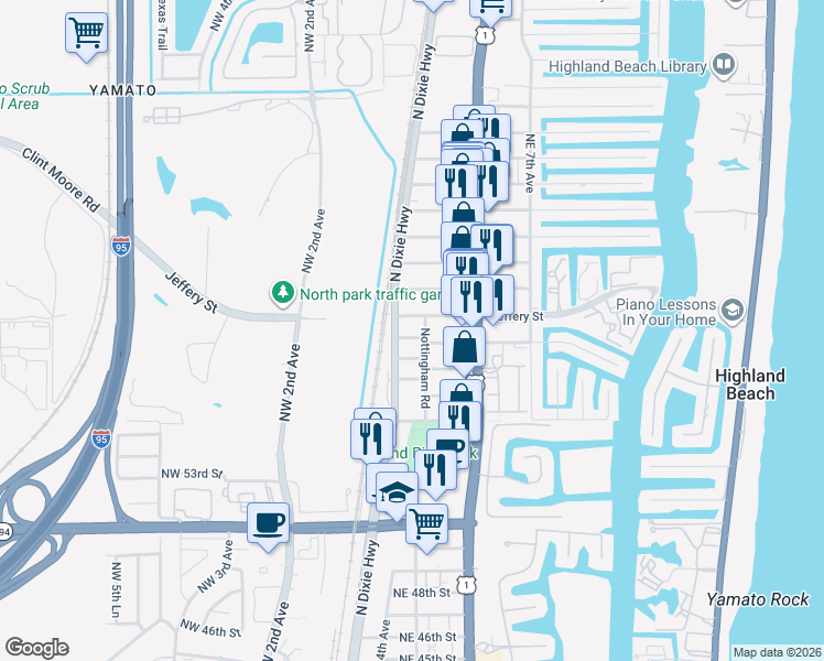 map of restaurants, bars, coffee shops, grocery stores, and more near 151 Kingsbridge Street in Boca Raton