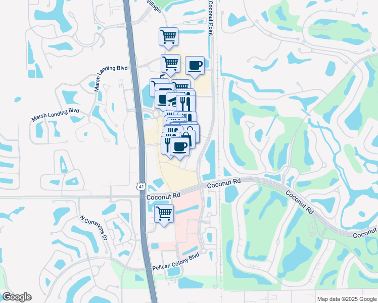map of restaurants, bars, coffee shops, grocery stores, and more near 23161 Fashion Drive in Estero