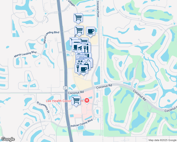 map of restaurants, bars, coffee shops, grocery stores, and more near 23161 Fashion Drive in Estero