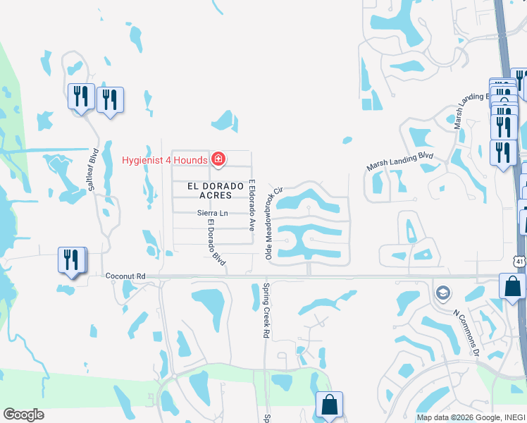 map of restaurants, bars, coffee shops, grocery stores, and more near 23387 Olde Meadowbrook Circle in Bonita Springs