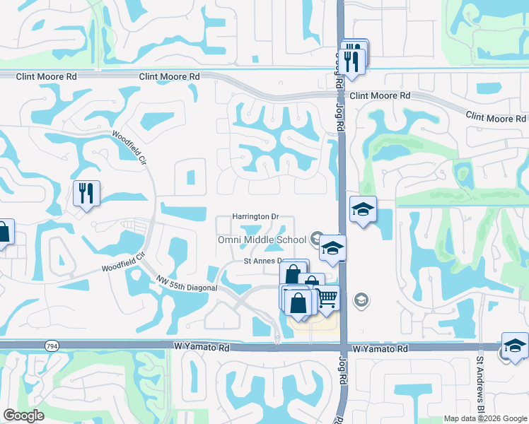 map of restaurants, bars, coffee shops, grocery stores, and more near 3205 Harrington Drive in Boca Raton