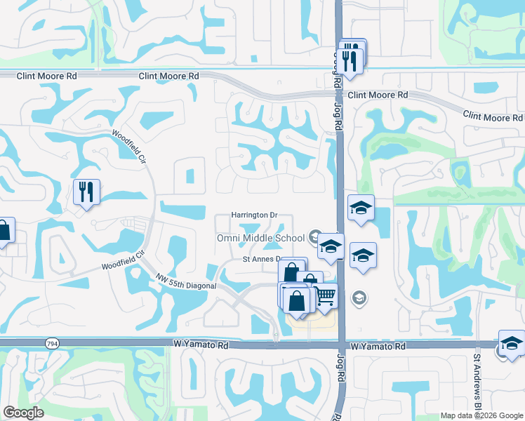 map of restaurants, bars, coffee shops, grocery stores, and more near 3205 Harrington Drive in Boca Raton