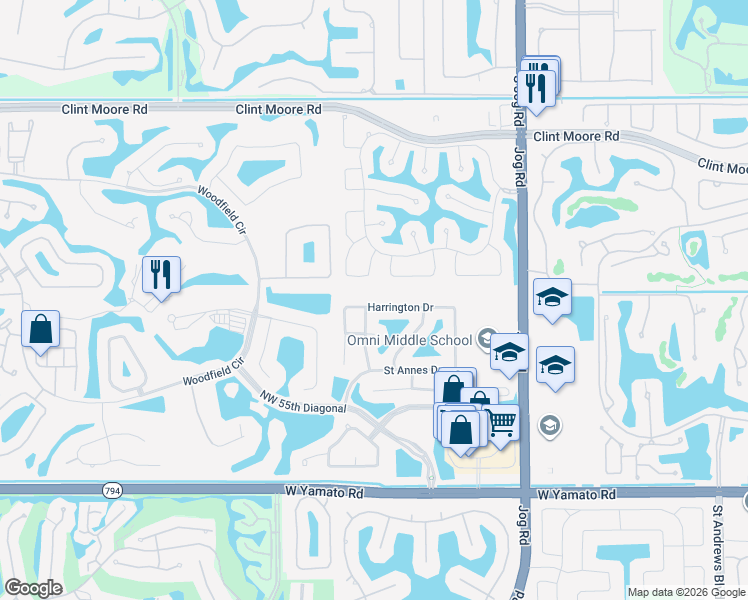 map of restaurants, bars, coffee shops, grocery stores, and more near 3269 Harrington Drive in Boca Raton