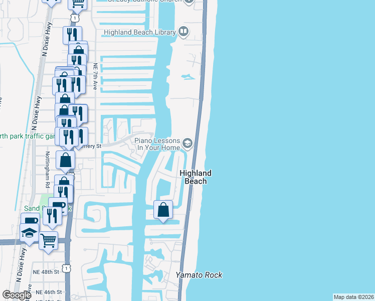 map of restaurants, bars, coffee shops, grocery stores, and more near 4200 Tranquility Drive in Highland Beach
