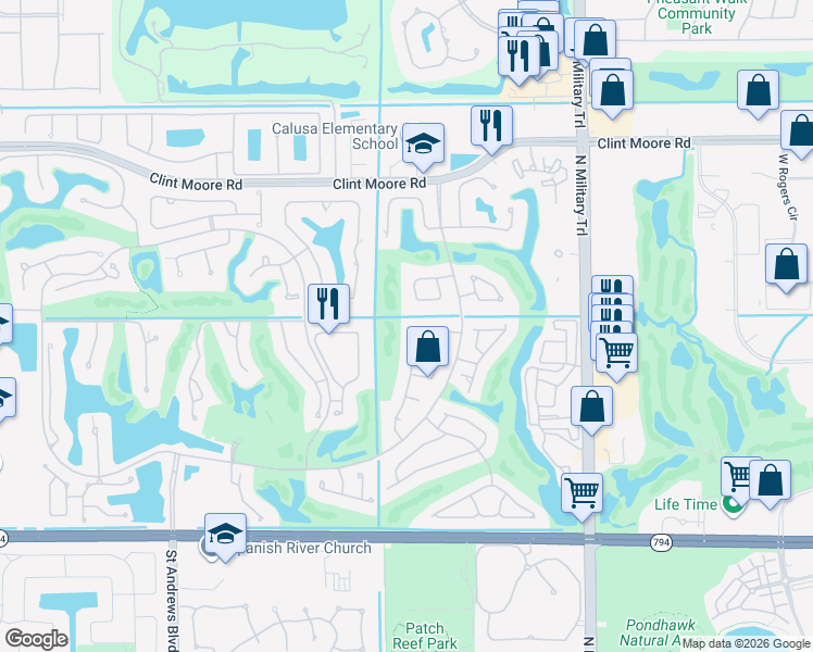 map of restaurants, bars, coffee shops, grocery stores, and more near 5901 Northwest 23rd Avenue in Boca Raton