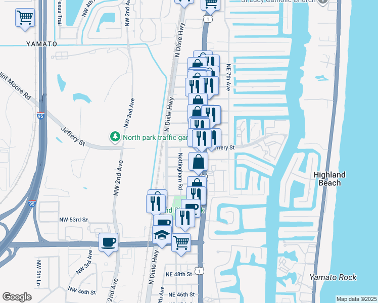 map of restaurants, bars, coffee shops, grocery stores, and more near 408 Jeffery Street in Boca Raton