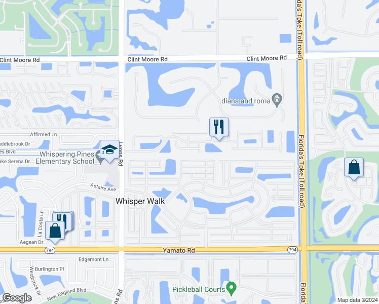 map of restaurants, bars, coffee shops, grocery stores, and more near 8647 Vía Reale in Boca Raton