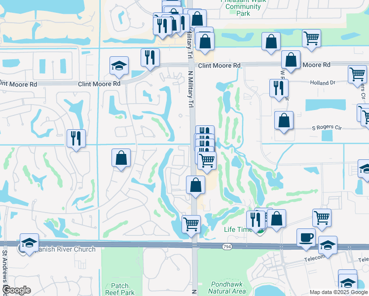 map of restaurants, bars, coffee shops, grocery stores, and more near 5547 North Military Trail in Boca Raton